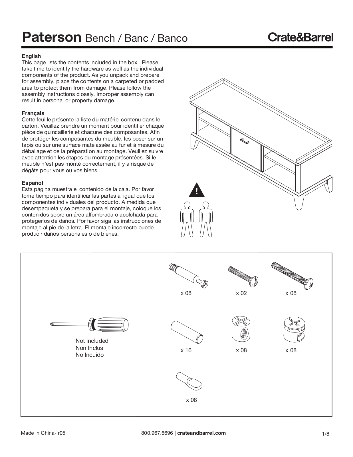 Crate & Barrel Paterson Bench Assembly Instruction