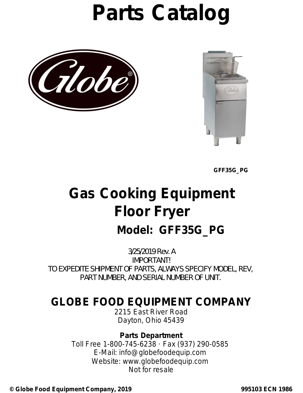 Globe GFF35G-PG Parts Manual