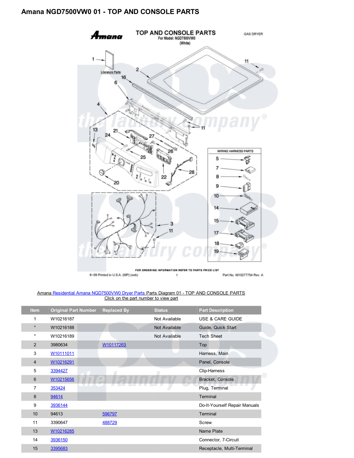 Amana NGD7500VW0 Parts Diagram