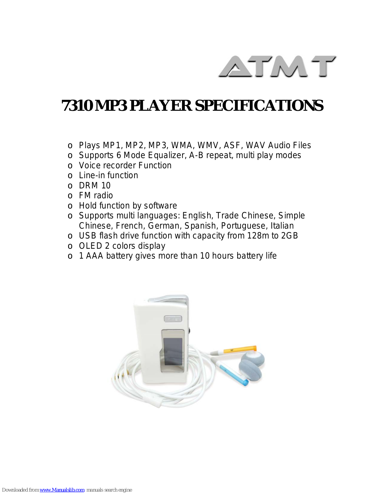 ATMT 7310 MP160, 7310 Specification Sheet - ManualMachine.com