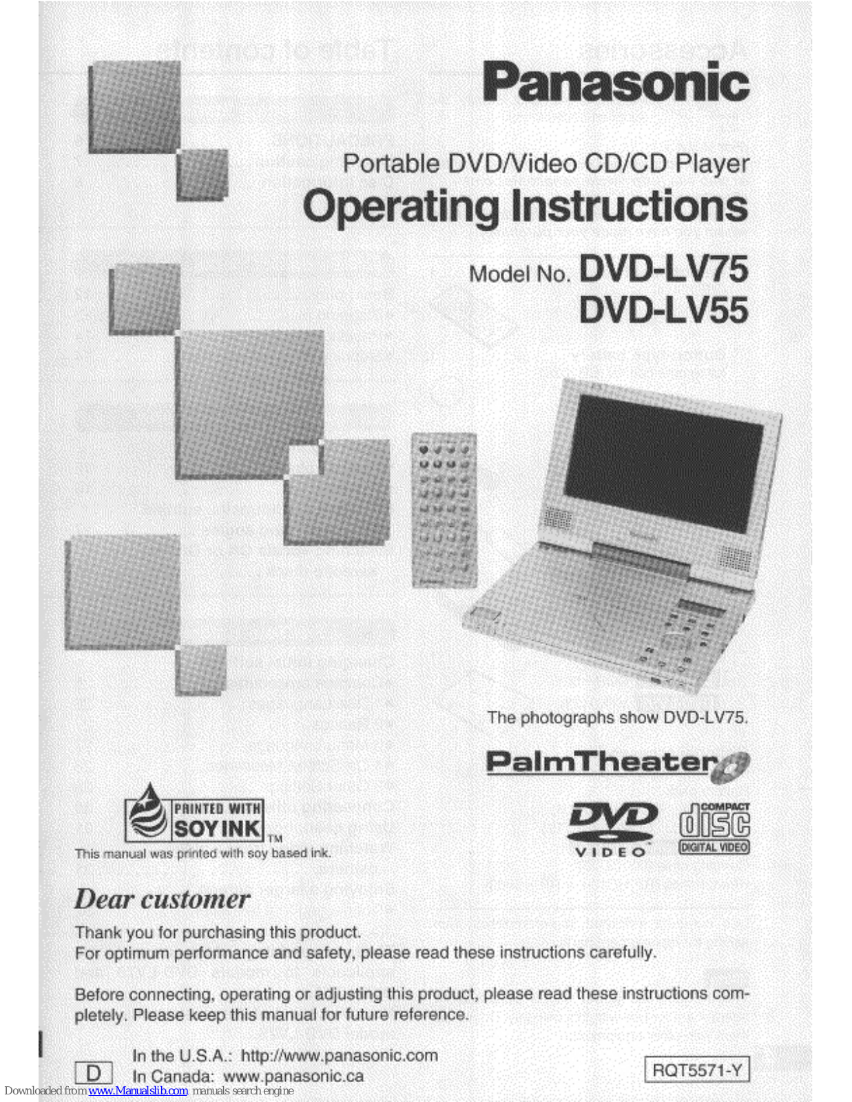 Panasonic PalmTheater DVD-LV75, PalmTheater DVD-LV55, DVDLV55D - DIG. VIDEO DISCPLAYE, DVDLV75D - DIG. VIDEO DISCPLAYE Operating Instructions Manual