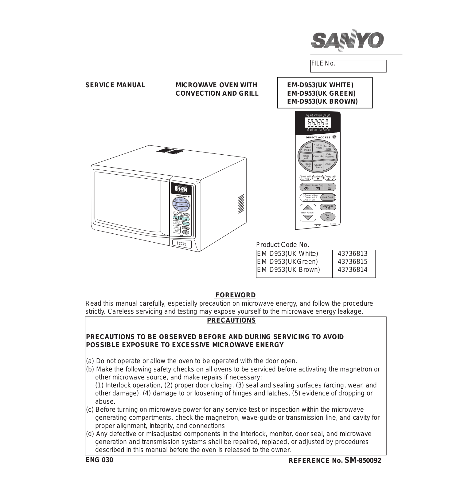 Sanyo EM-D953 Service Manual