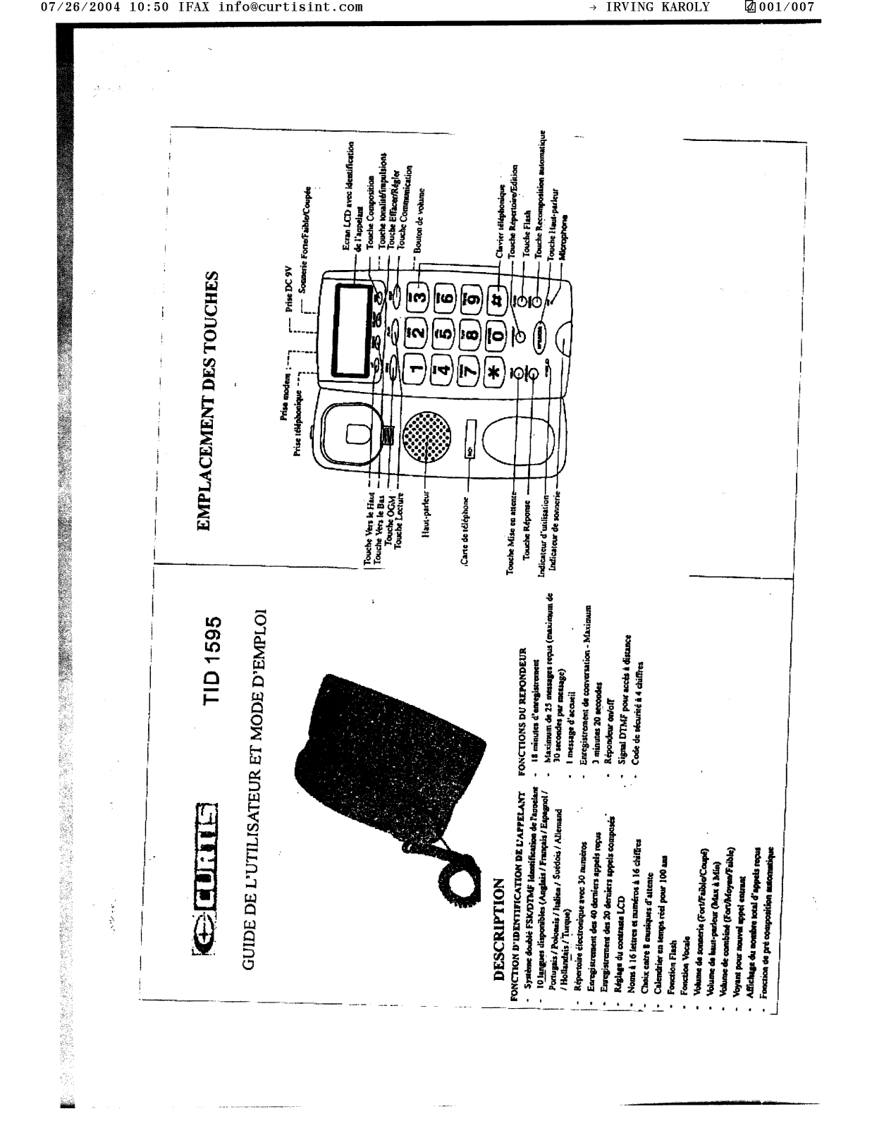 Curtis TID1595 User manual