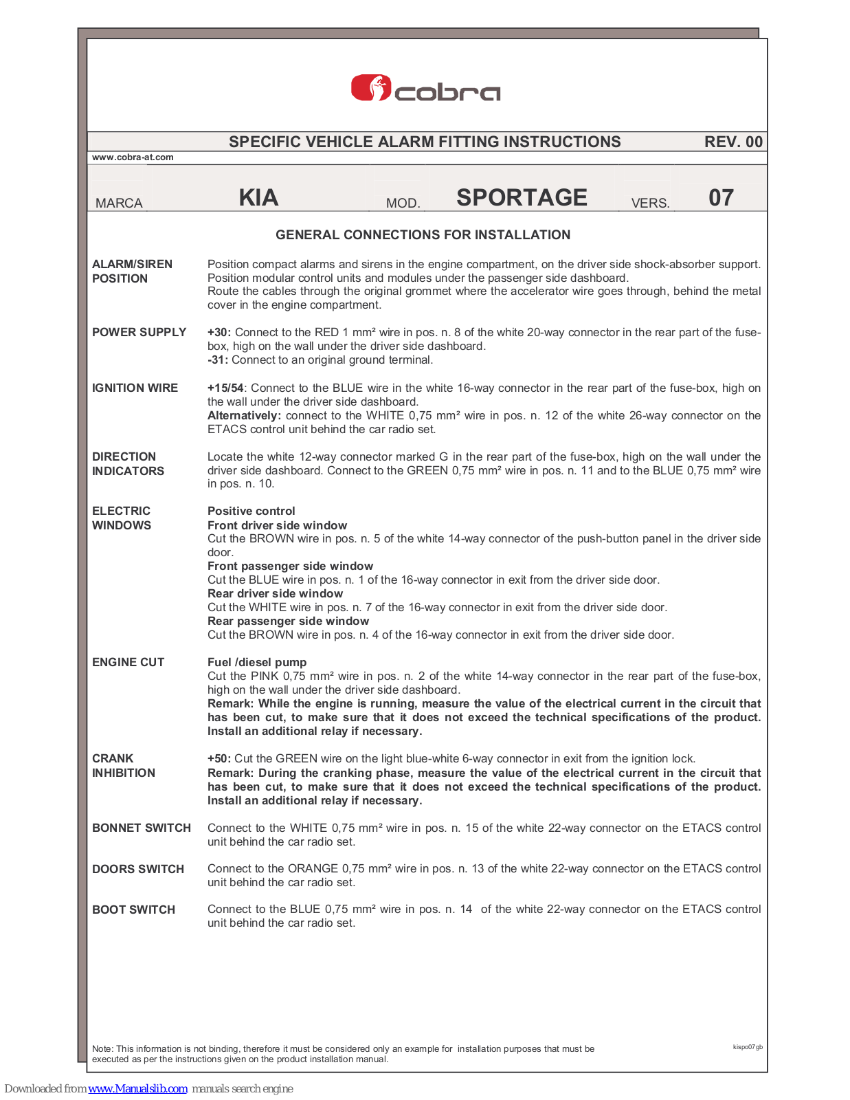 Cobra 3800 Series Fitting Instructions Manual