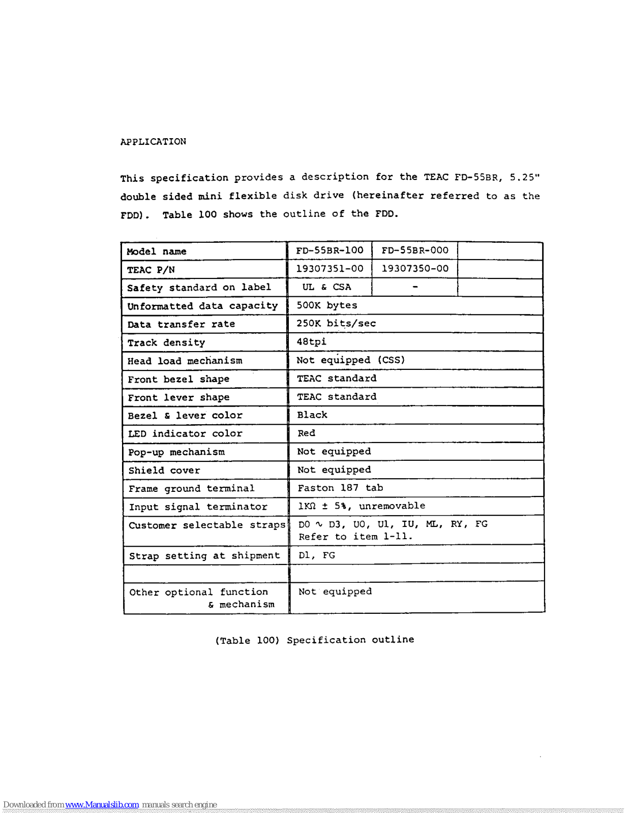 Teac FD-55BR-100, FD-55BR-000 Application Manual