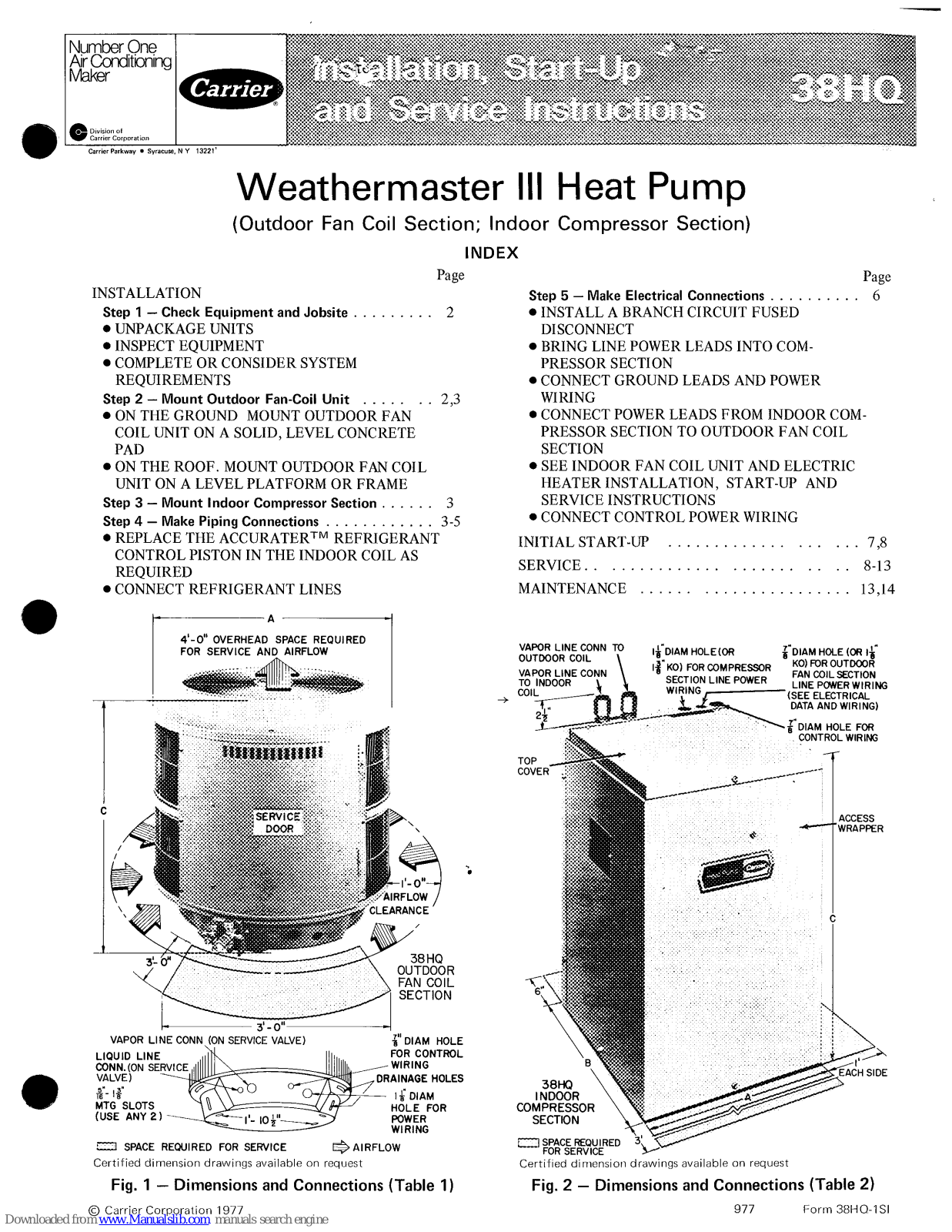 Carrier 38HQ146, 38HQ127, 38HQ0134, 38HQ140, 38HQ940 Installation, Start-up And Service Instructions Manual