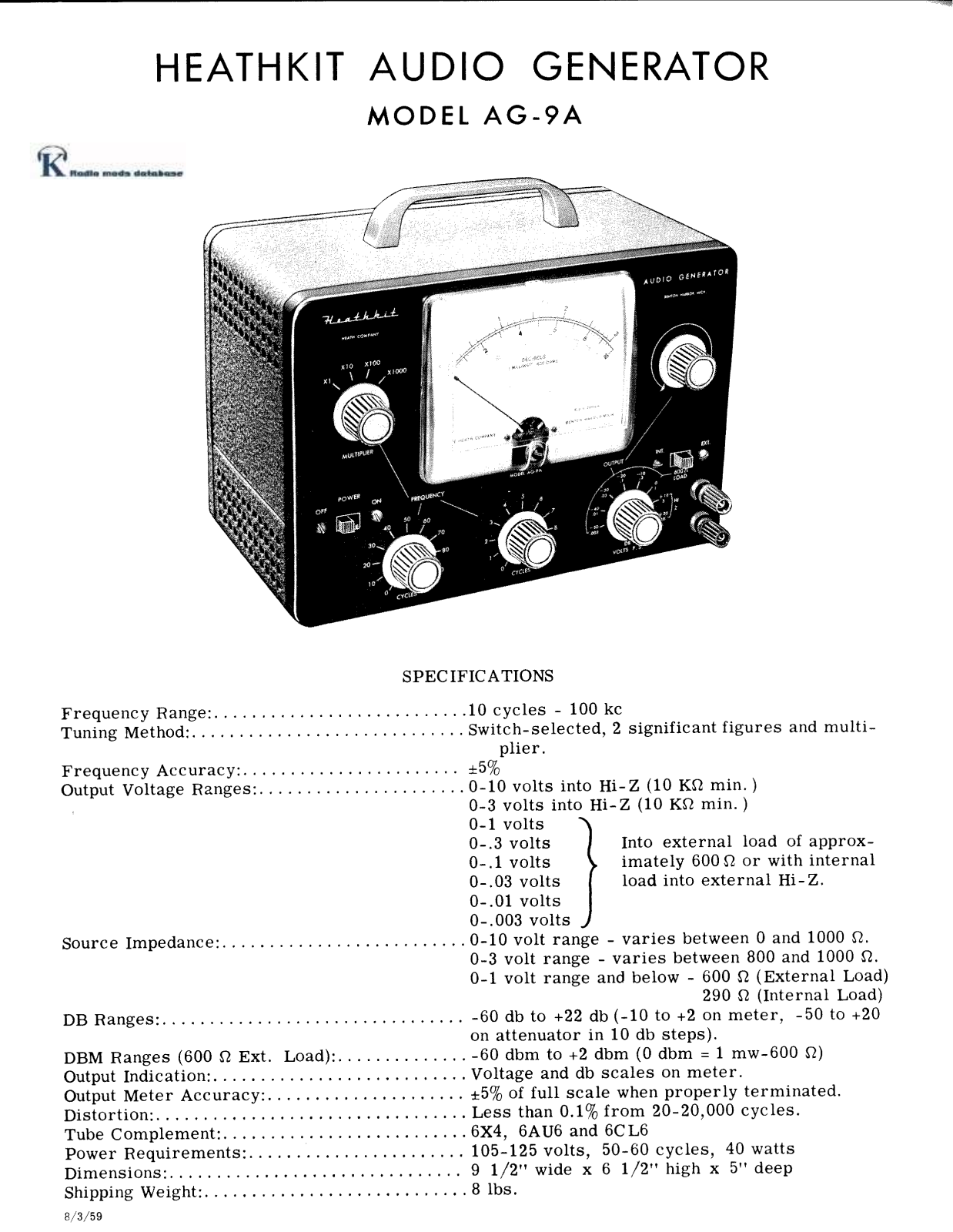 Heath Heathkit AG-9 Operating Manual