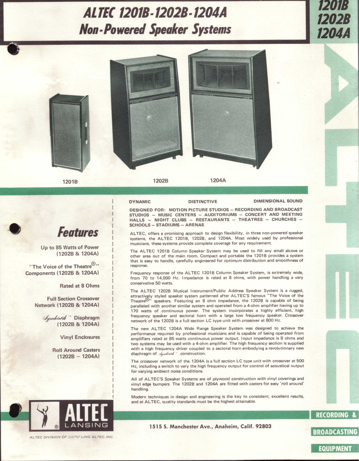 Altec Lansing 1202B, 1204A User Manual