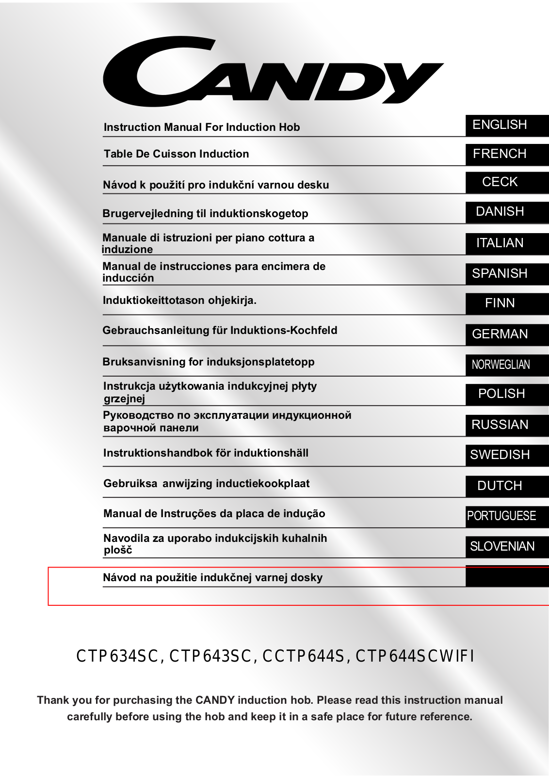 Candy CTP634SC, CTP643SC, CCTP644S, CTP644SCWIFI Instruction Manual