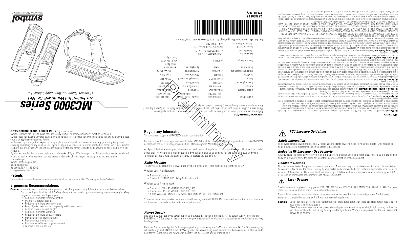 Symbol Technologies 2121160 Regulatory Information