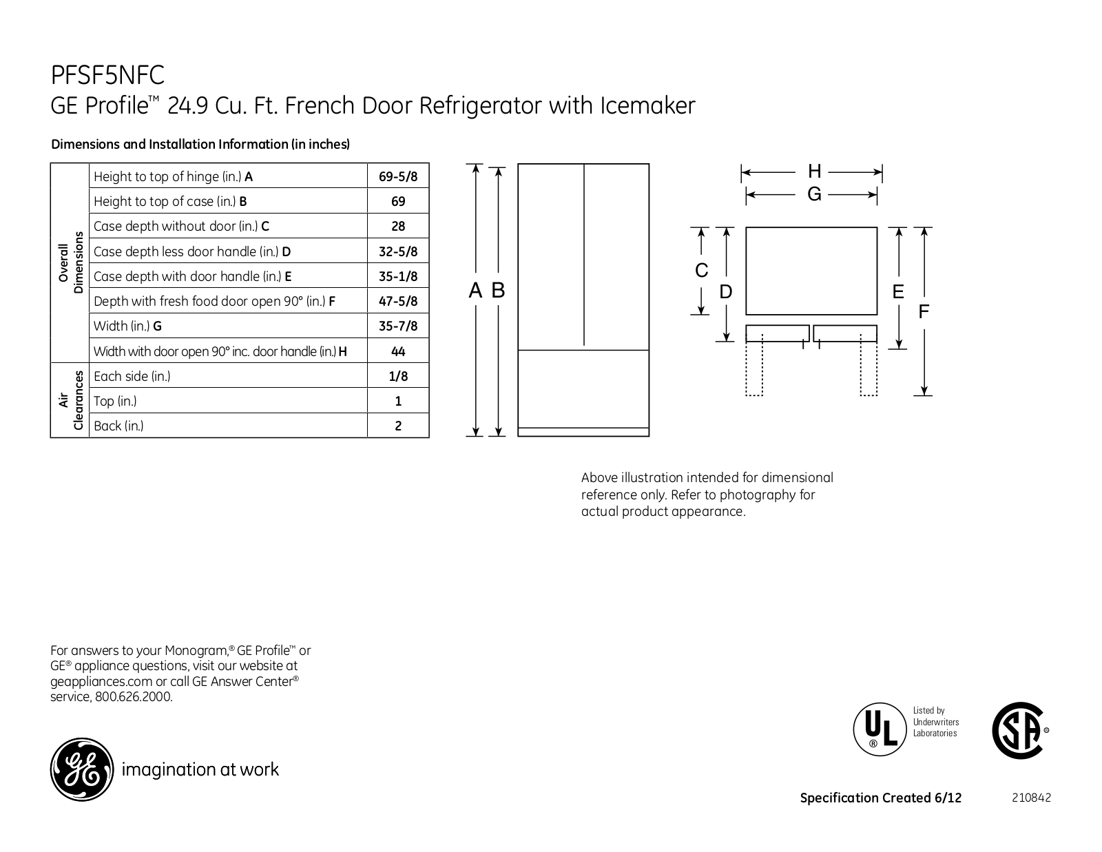 GE PFSF5NFC Specification