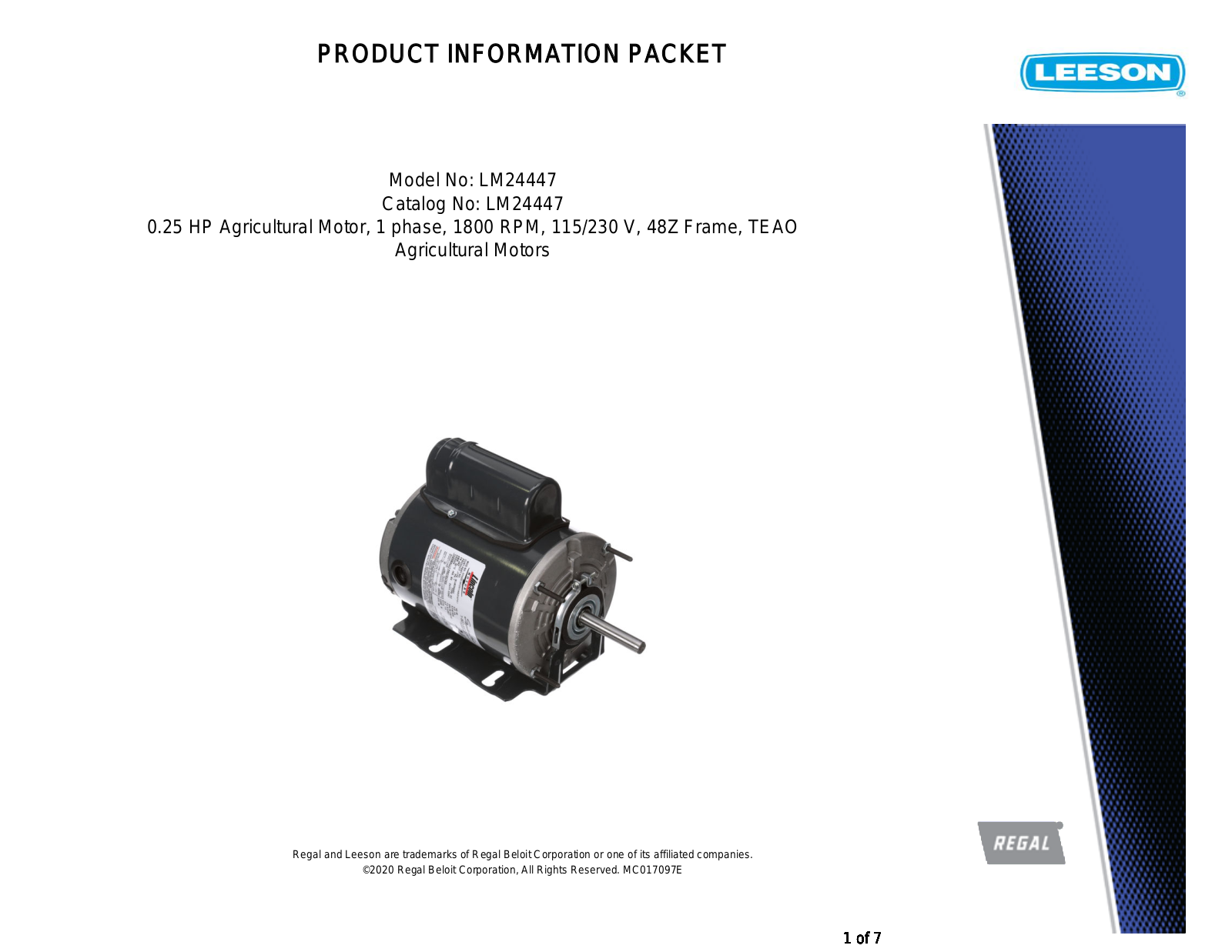 Leeson LM24447 Product Information Packet