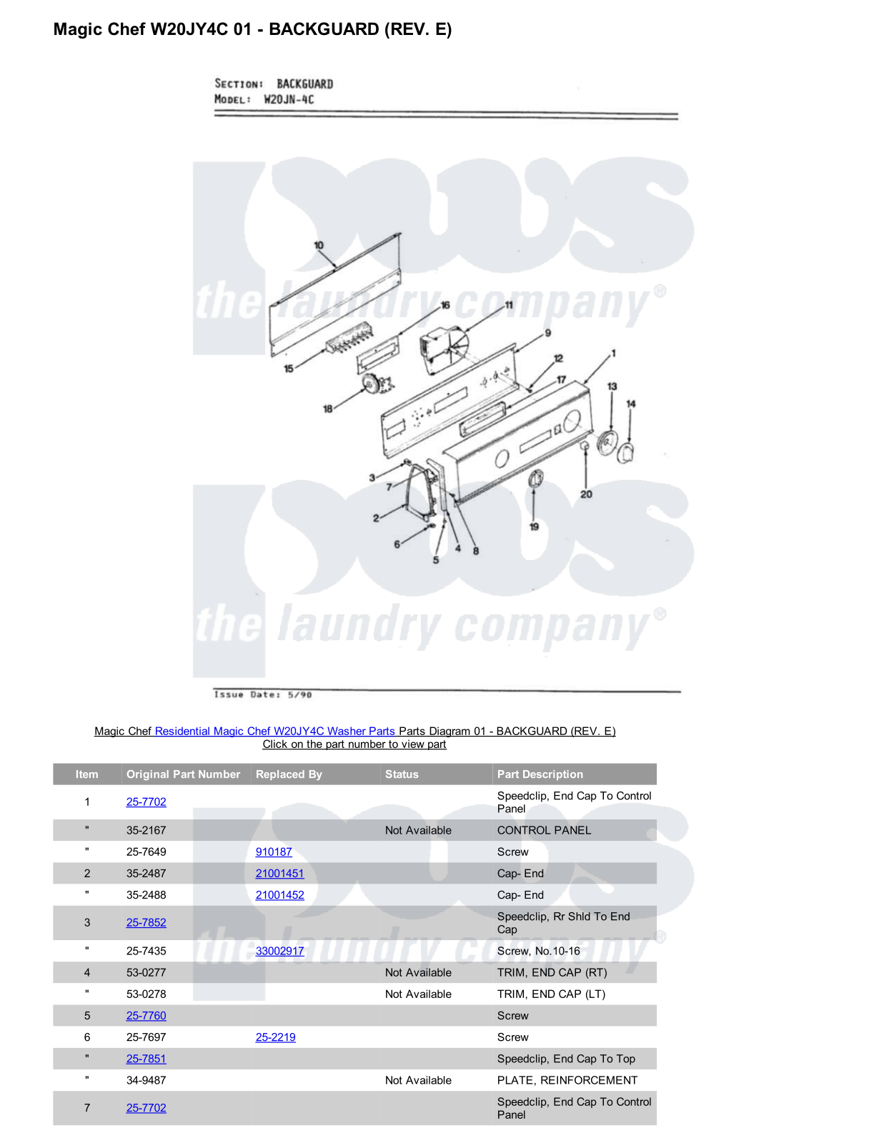 Magic Chef W20JY4C Parts Diagram