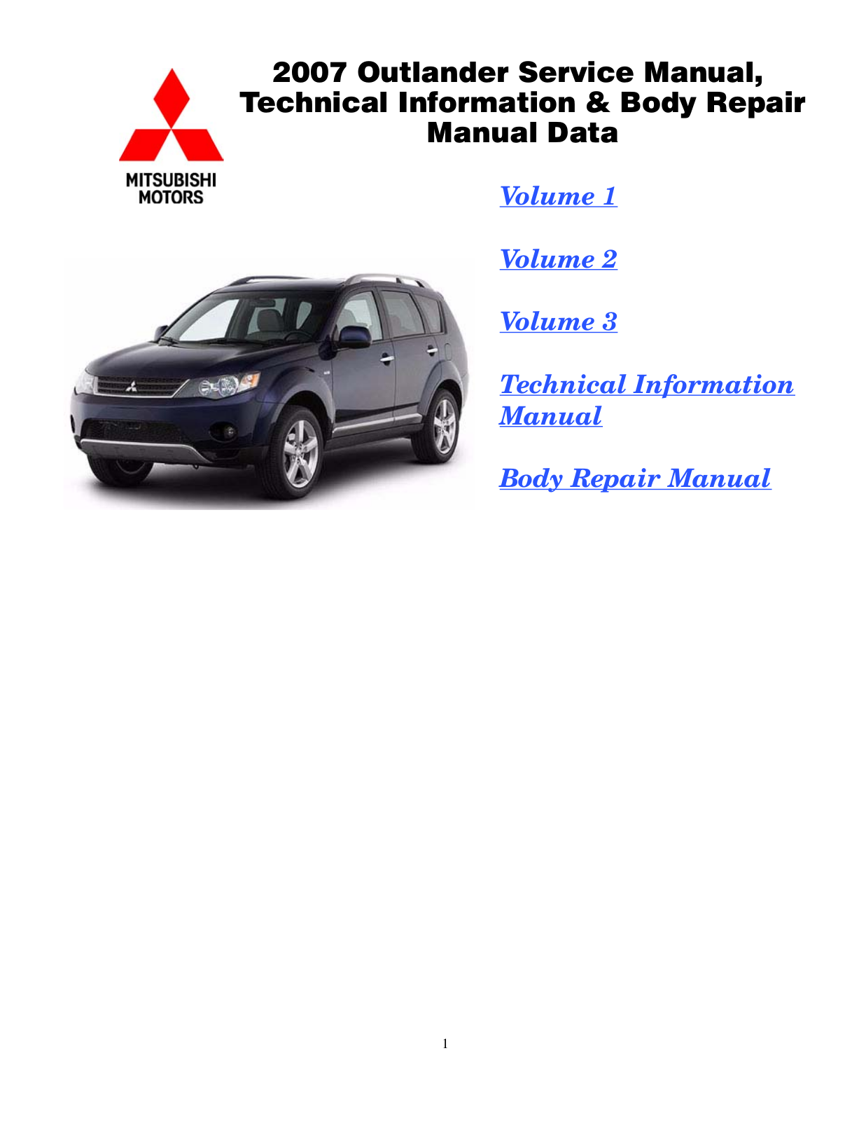 Mitsubishi Outlander 2007 User Manual