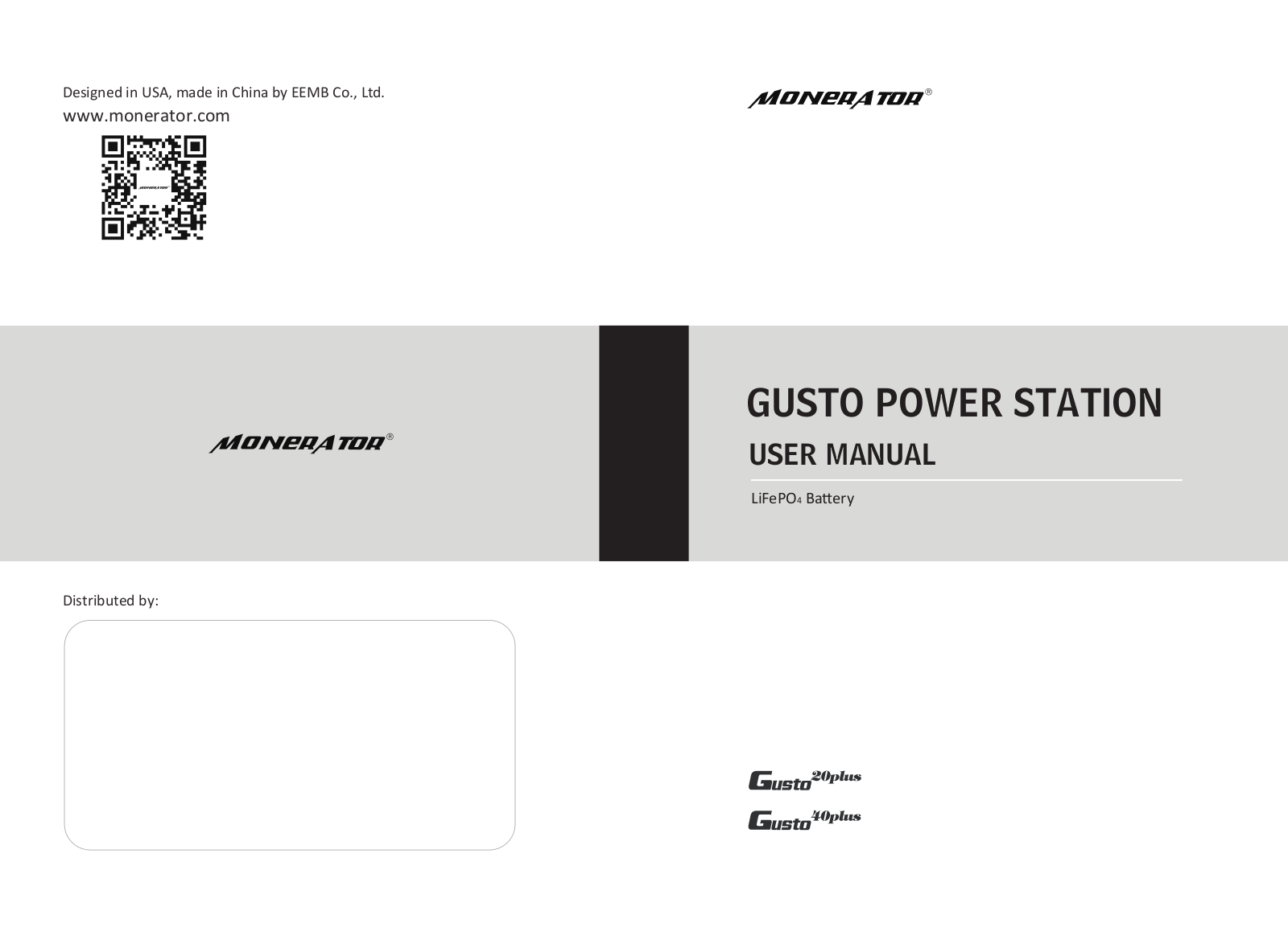 Monerator Gusto 20 Plus, Gusto 40 Plus User Manual