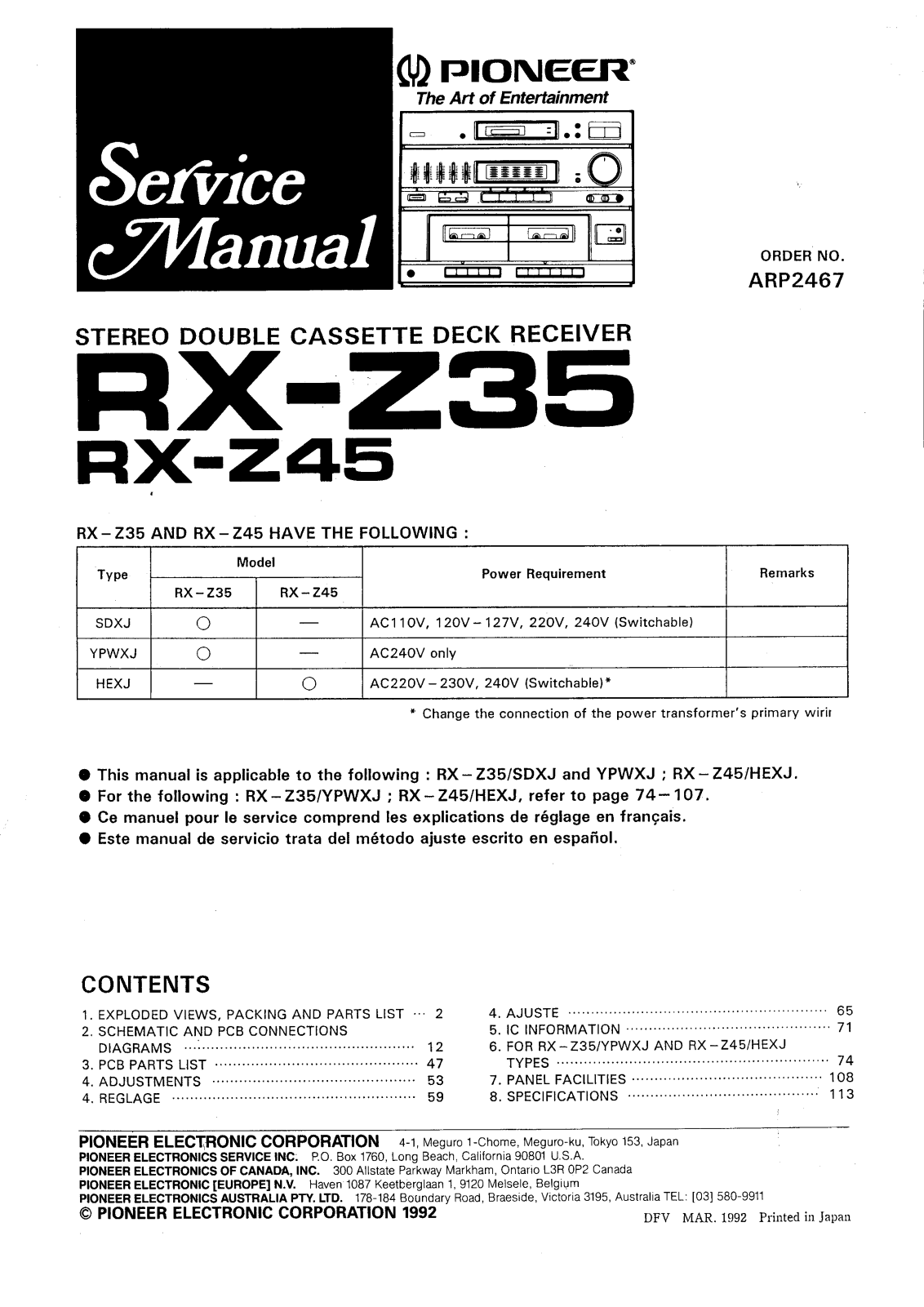 Pioneer RXZ-35, RXZ-45 Service manual