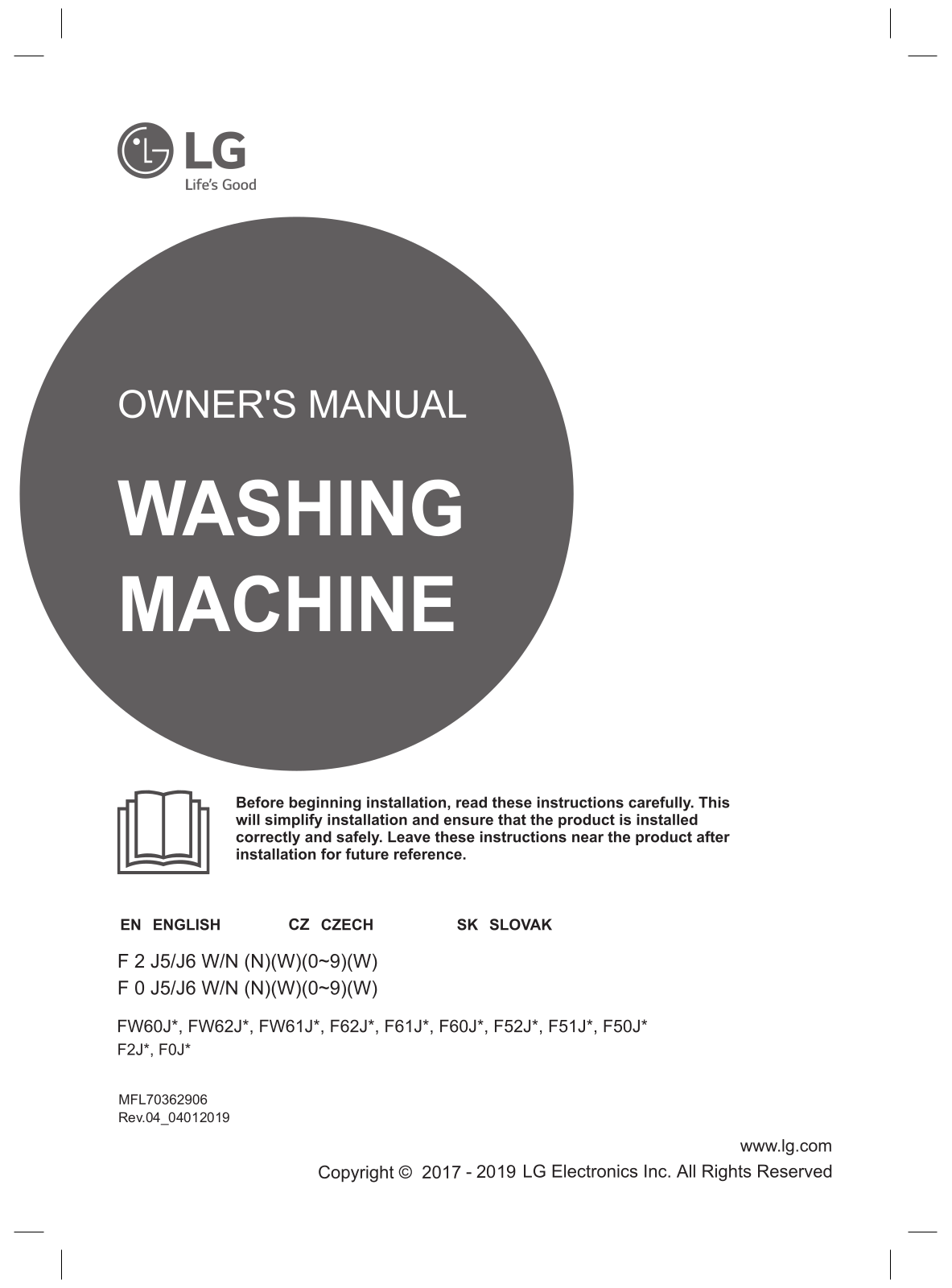 LG FW60J5WN3 Operating Instructions