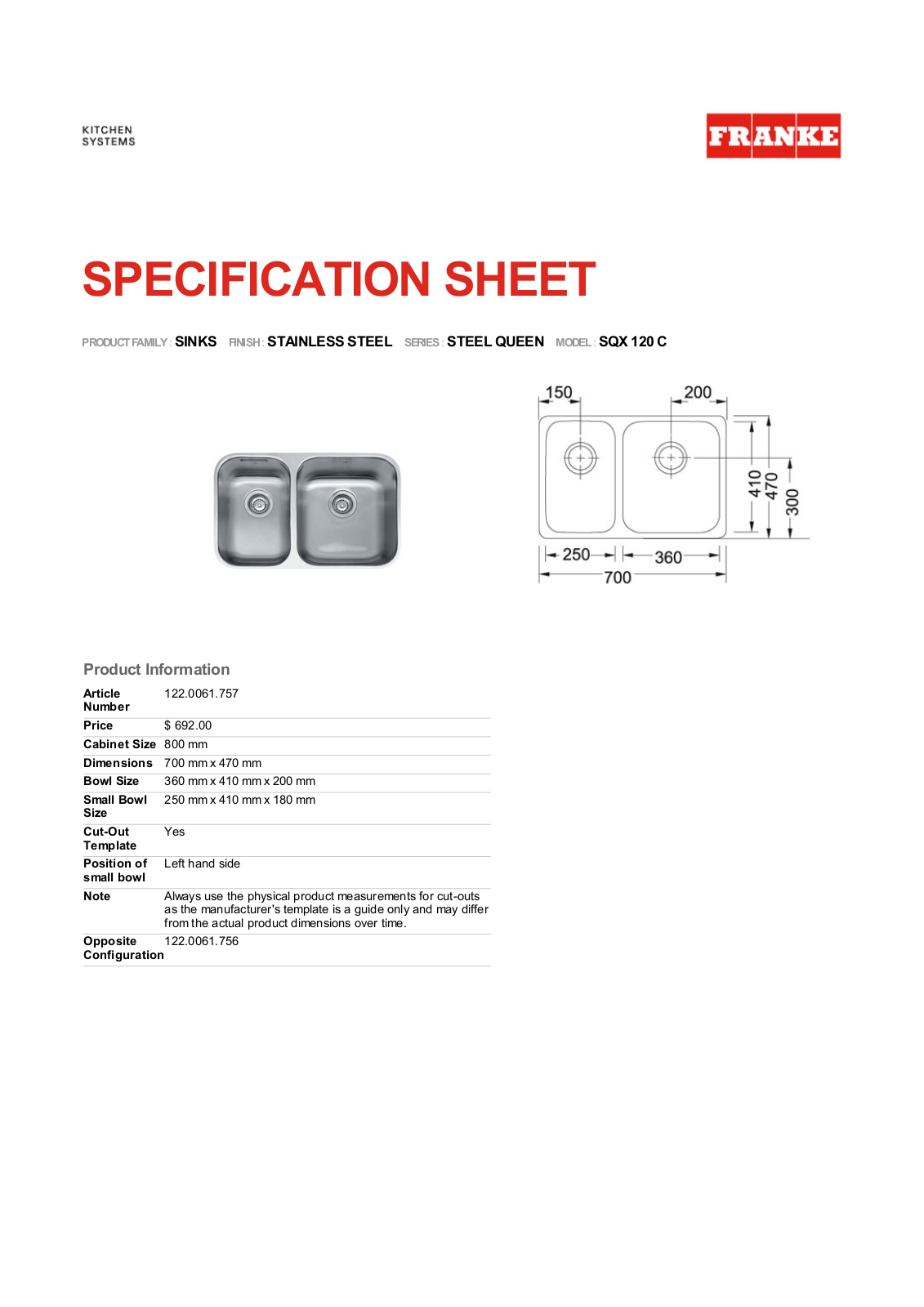 Franke Foodservice SQX 120 C User Manual