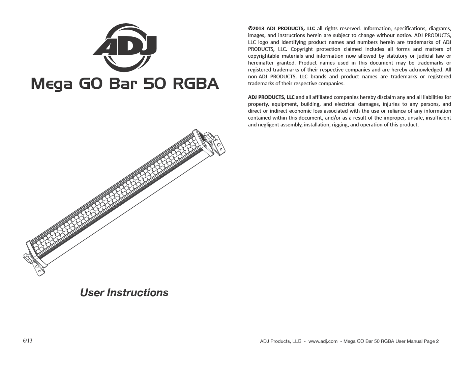 ADJ Mega Go Bar 50 RGB Users Manual