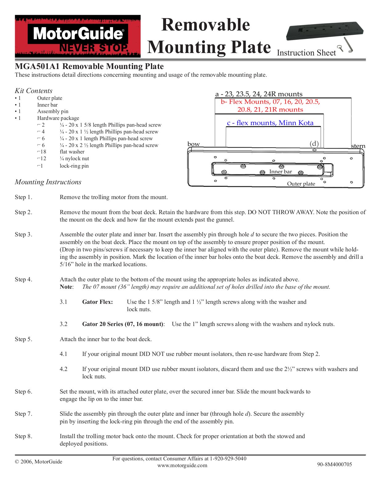 MotorGuide Removable Mounting Plate User Manual