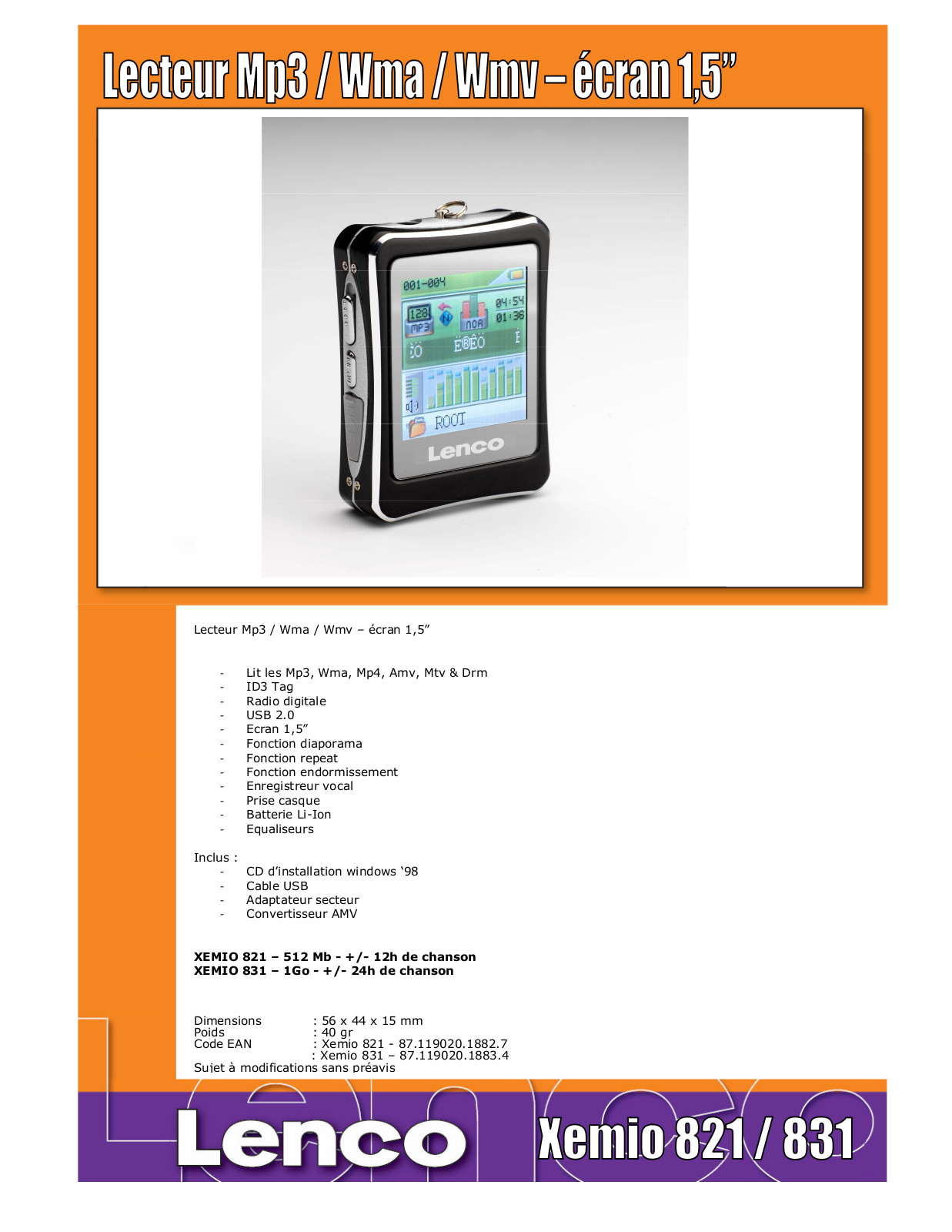 Lenco XEMIO-831, XEMIO-821 User Manual