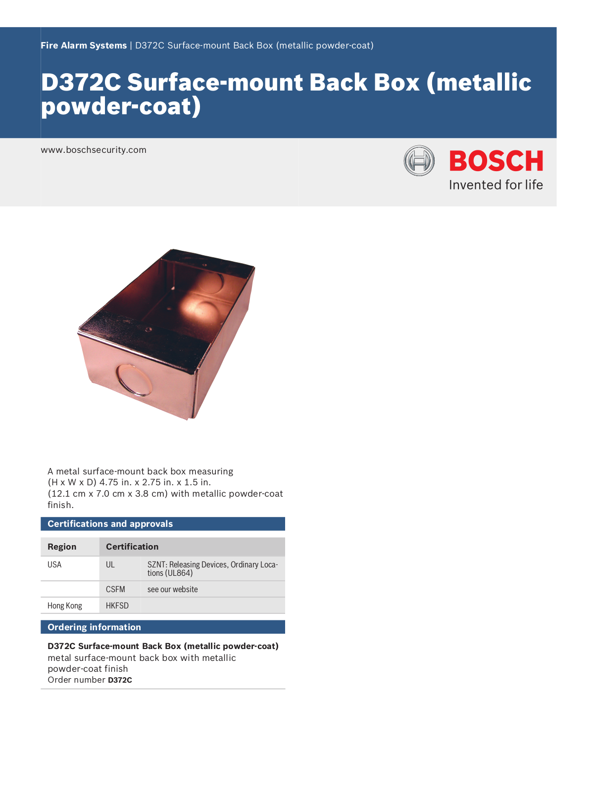 Bosch D372C Specsheet