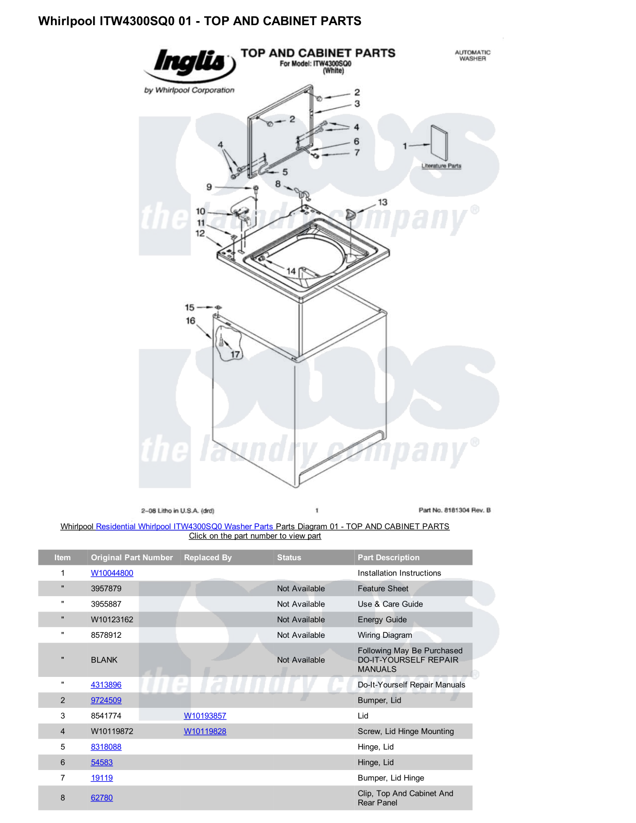 Whirlpool ITW4300SQ0 Parts Diagram