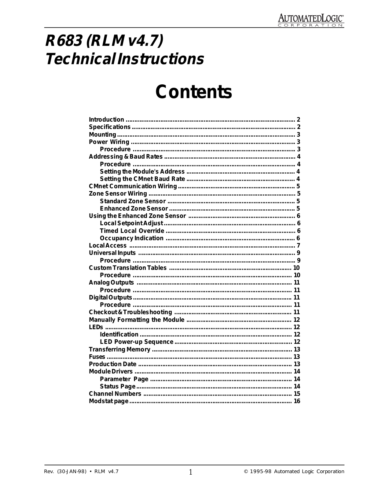 Automated Logic R683 Technical Instructions