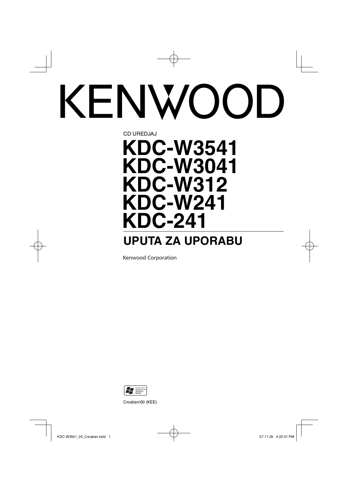 Kenwood KDC-W241, KDC-W312, KDC-241, KDC-W3541, KDC-W3041 User Manual