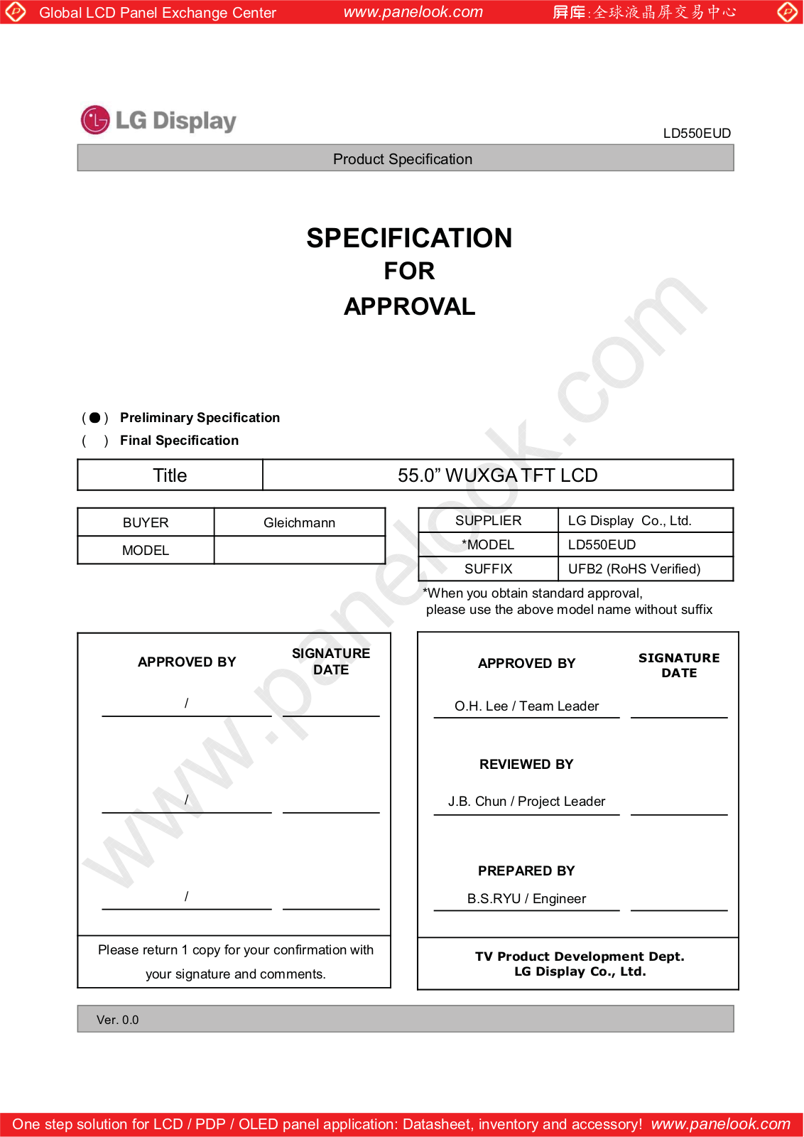 LG Display LD550EUD-UFB2 Specification