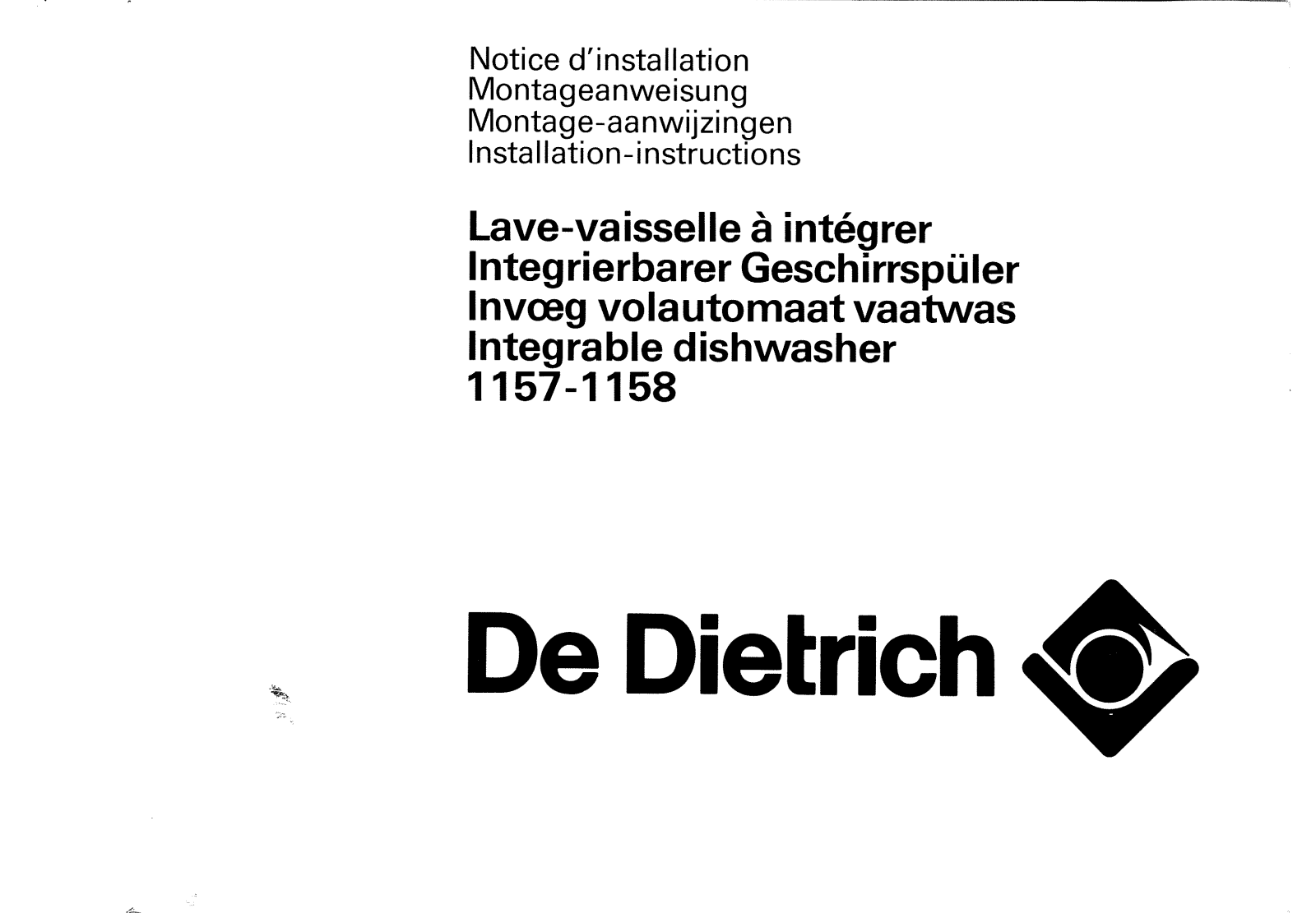 De dietrich 1157, 1158 Installation Manual