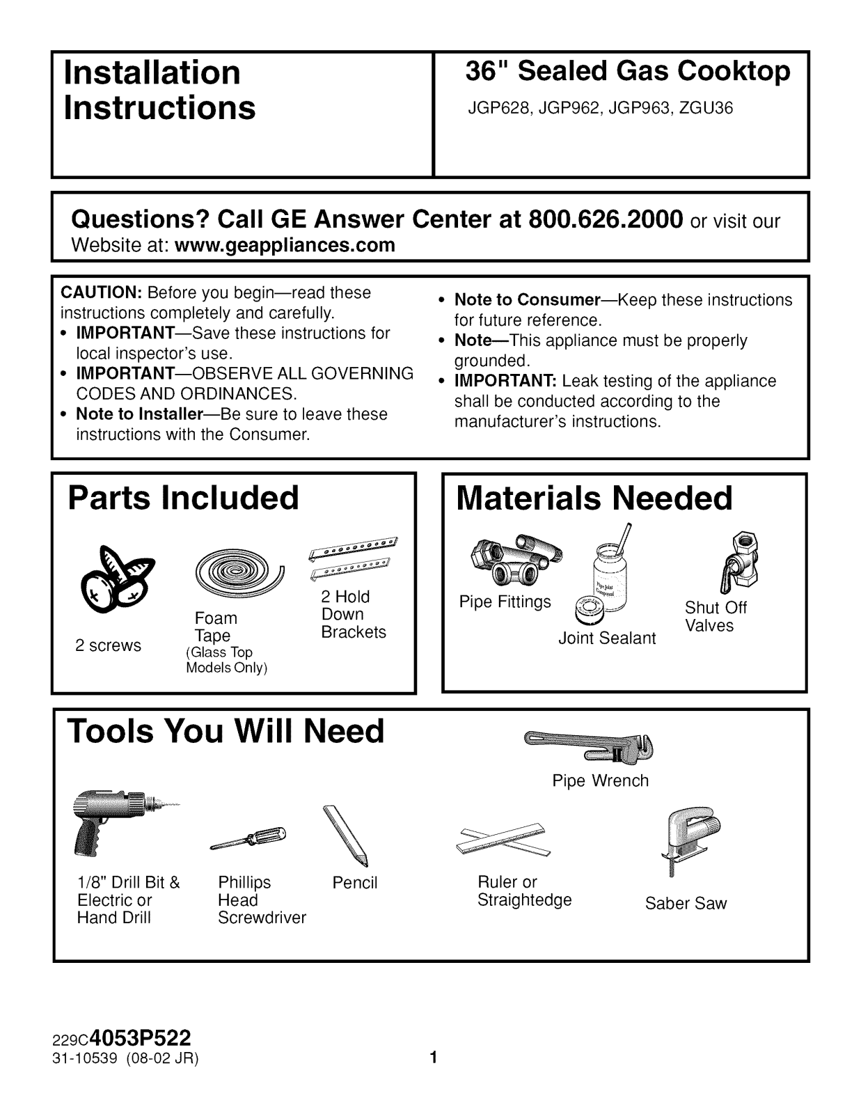 GE JGP628BEC2BB, JGP628BEJ1BB, JGP628CEC2CC, JGP628CEJ1CC, JGP628SEJ1SS Installation Guide - ManualMachine.com