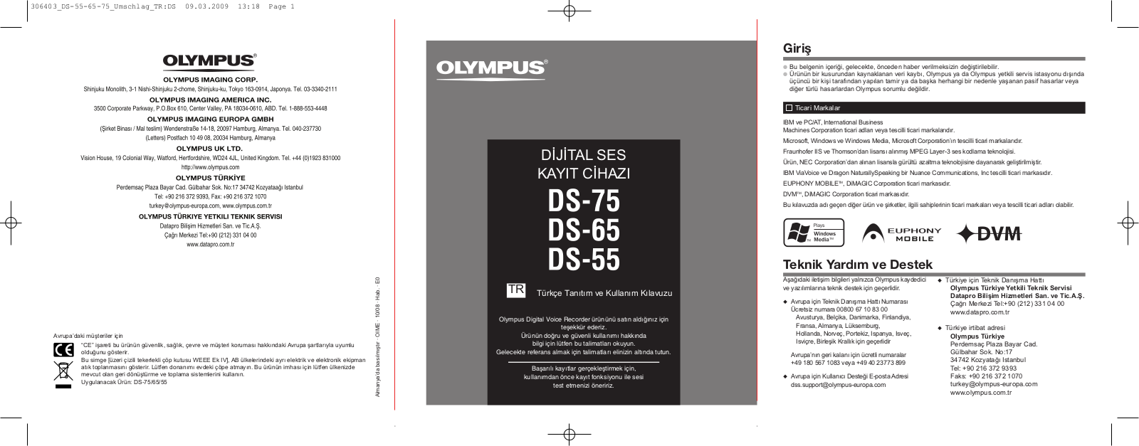 Olympus DS-55, DS-75, DS-65 User Manual