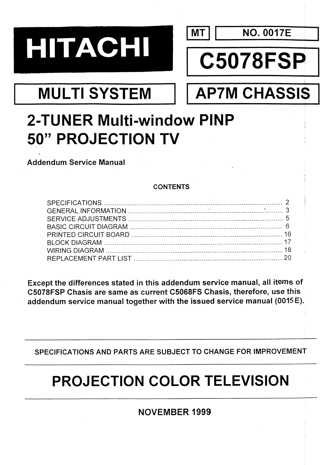 Hitachi C5078FSP Service Manual