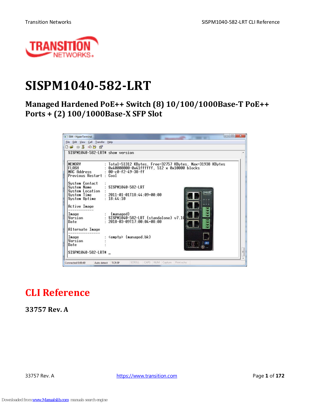 Transition Networks SISPM1040-582-LRT Cli Reference Manual - ManualMachine.com