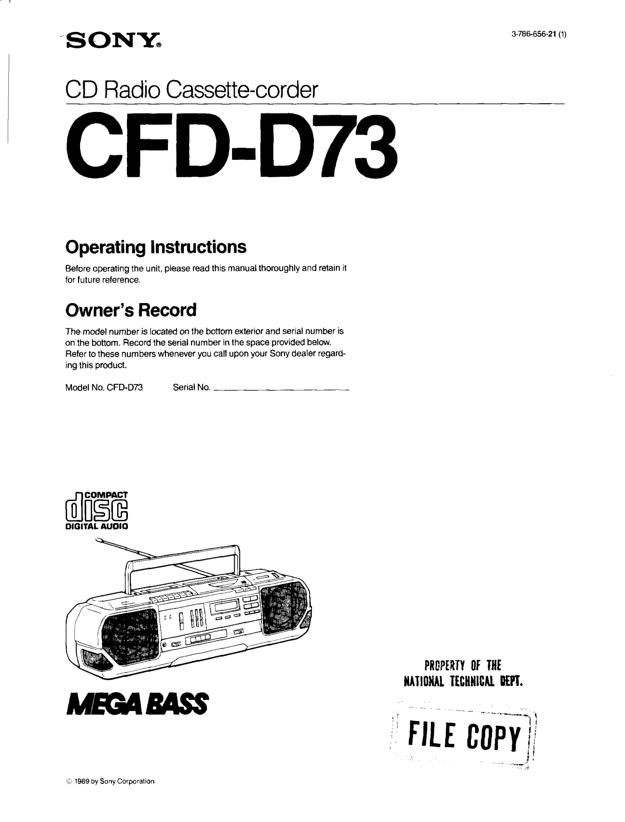 Sony CFD-D73 User Manual