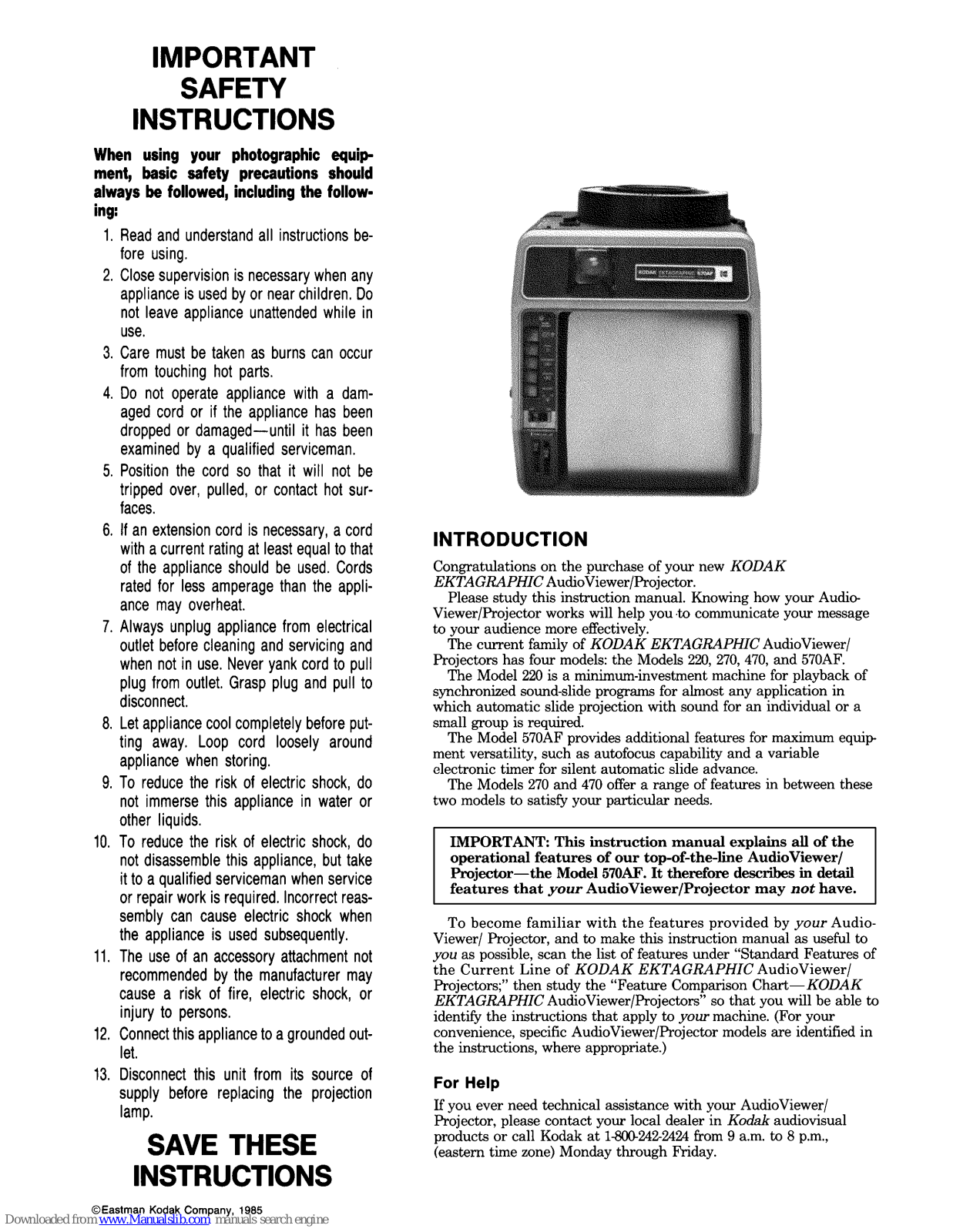 Kodak EKTAGRAPHIC 220, EKTAGRAPHIC 570AF, EKTAGRAPHIC 270, EKTAGRAPHIC 470 User Manual