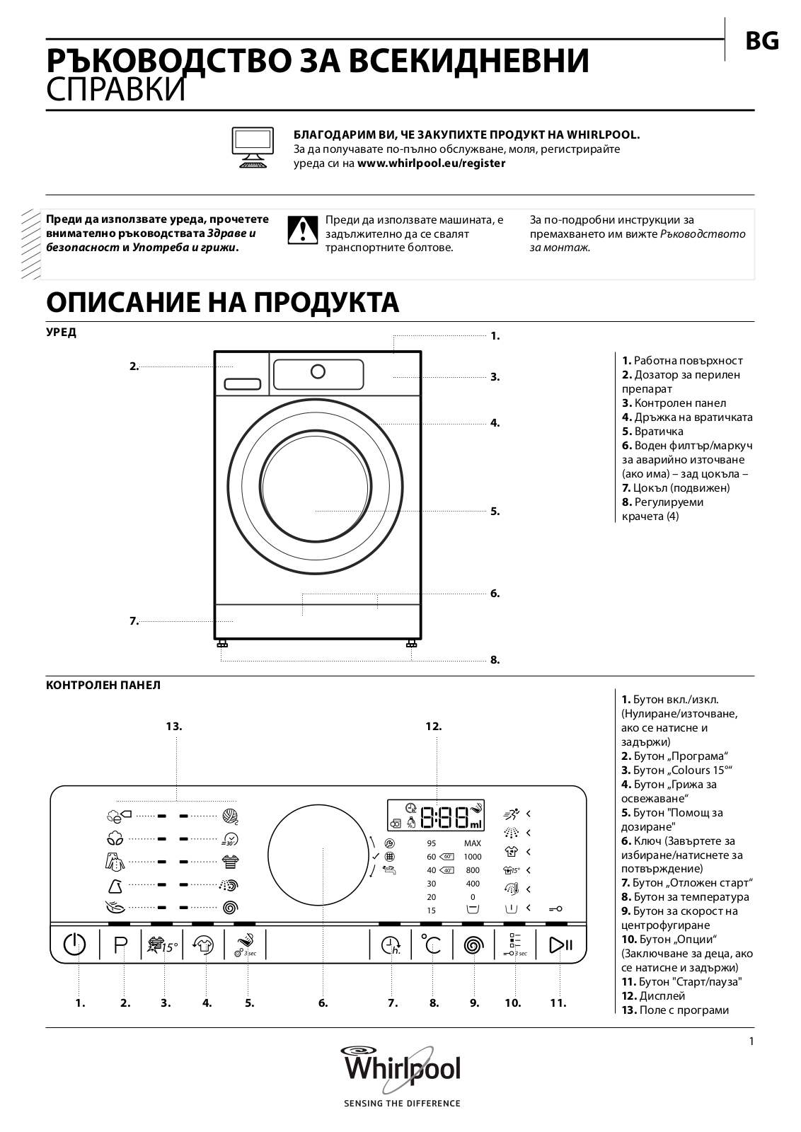 WHIRLPOOL FSCR70414 Daily Reference Guide