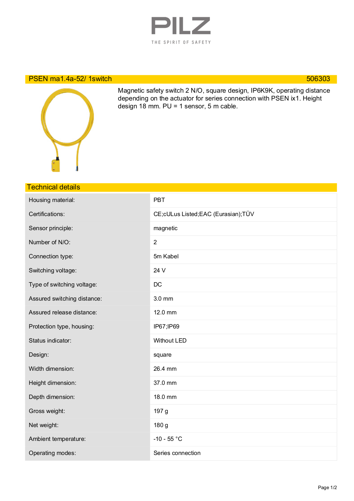 Pilz 506303 Data Sheet