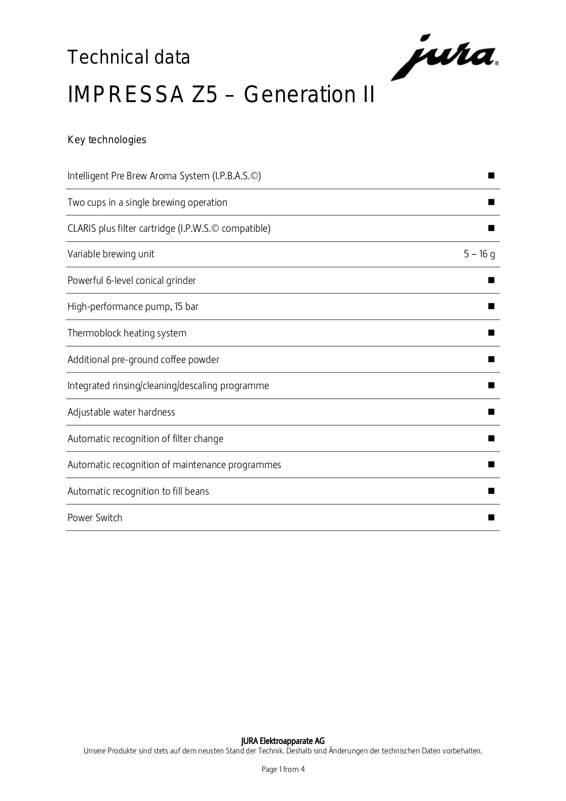 Jura IMPRESSA Z5 GENERATION II User Manual