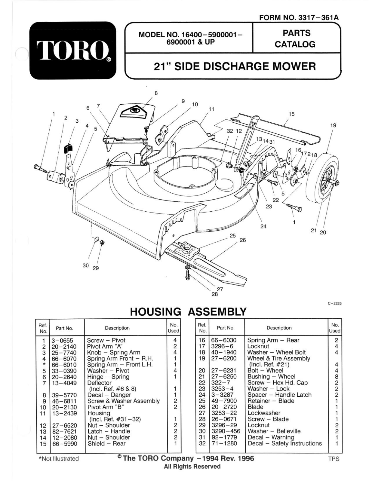 Toro 16400, 20444, 20461, 20463, 20465 Parts Catalogue