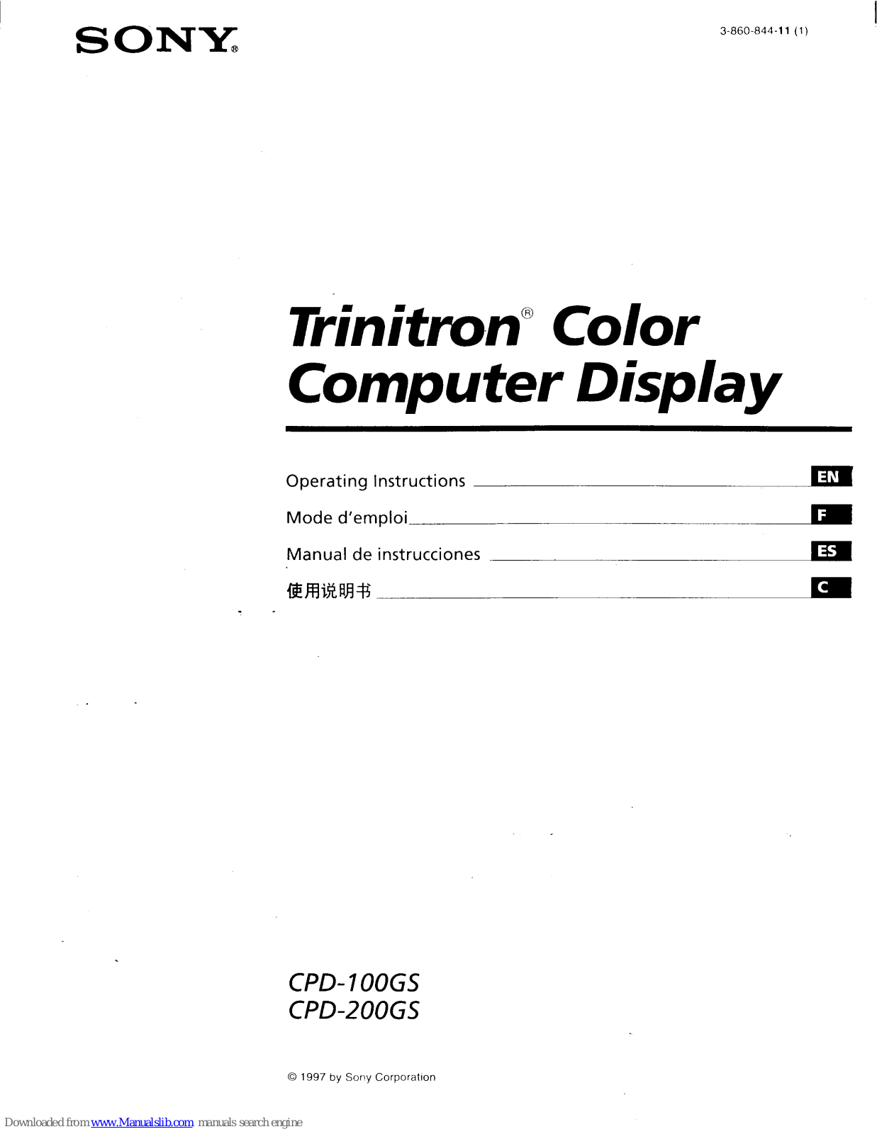 Sony Trinitron CPD-100GS, Trinitron CPD-200GS Operating Instructions Manual