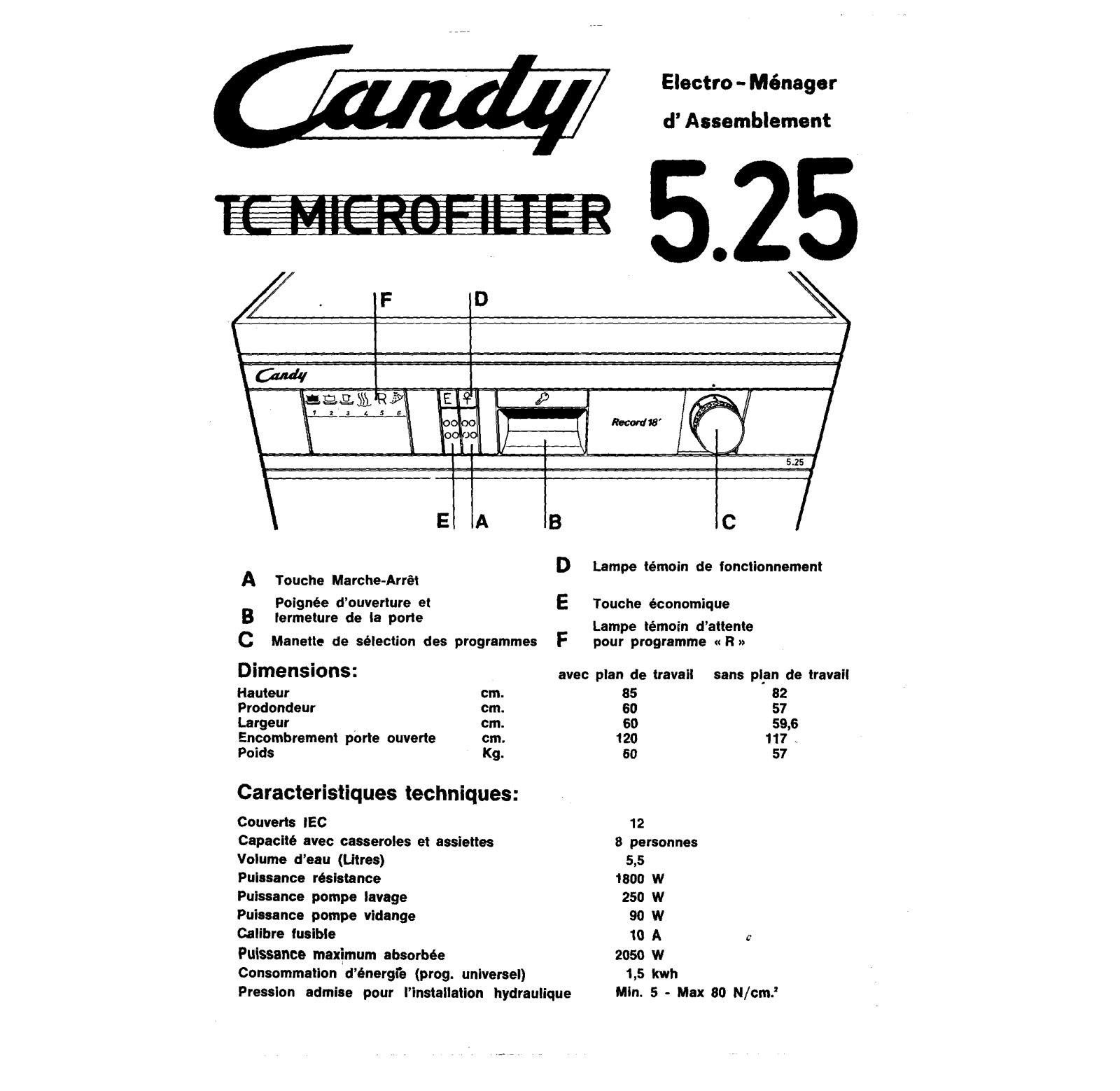 Candy TC525 Instructions Manual