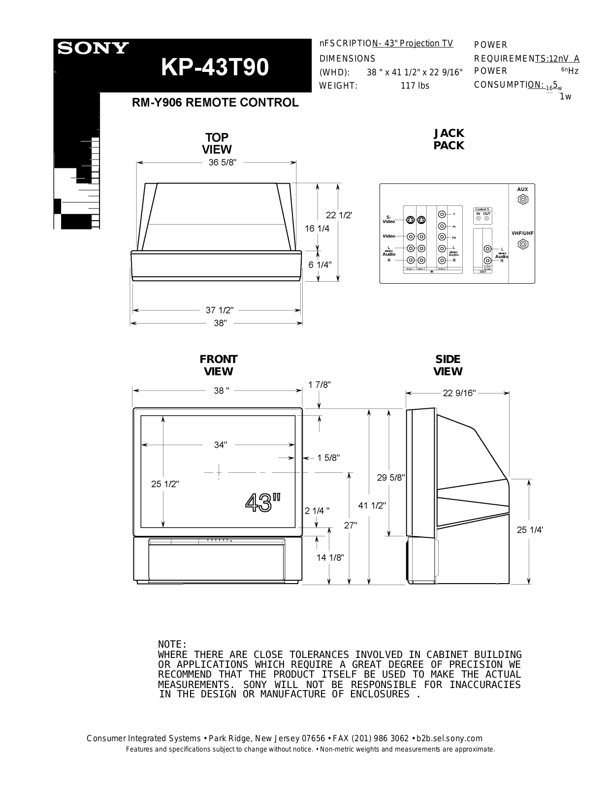 Sony KP 43T90 User Manual