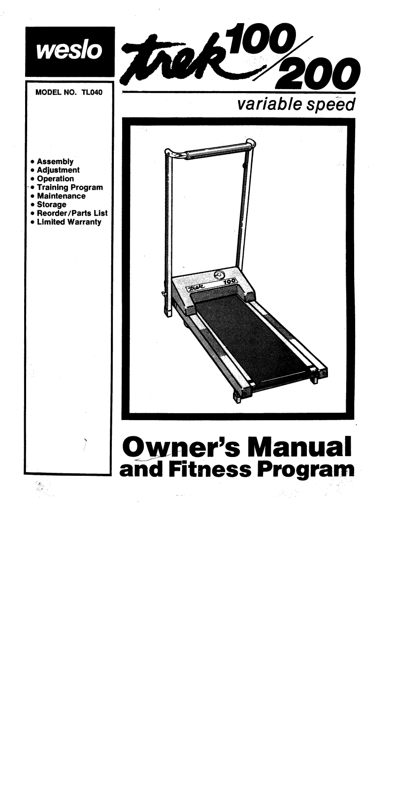 Weslo TL040 Owner's Manual