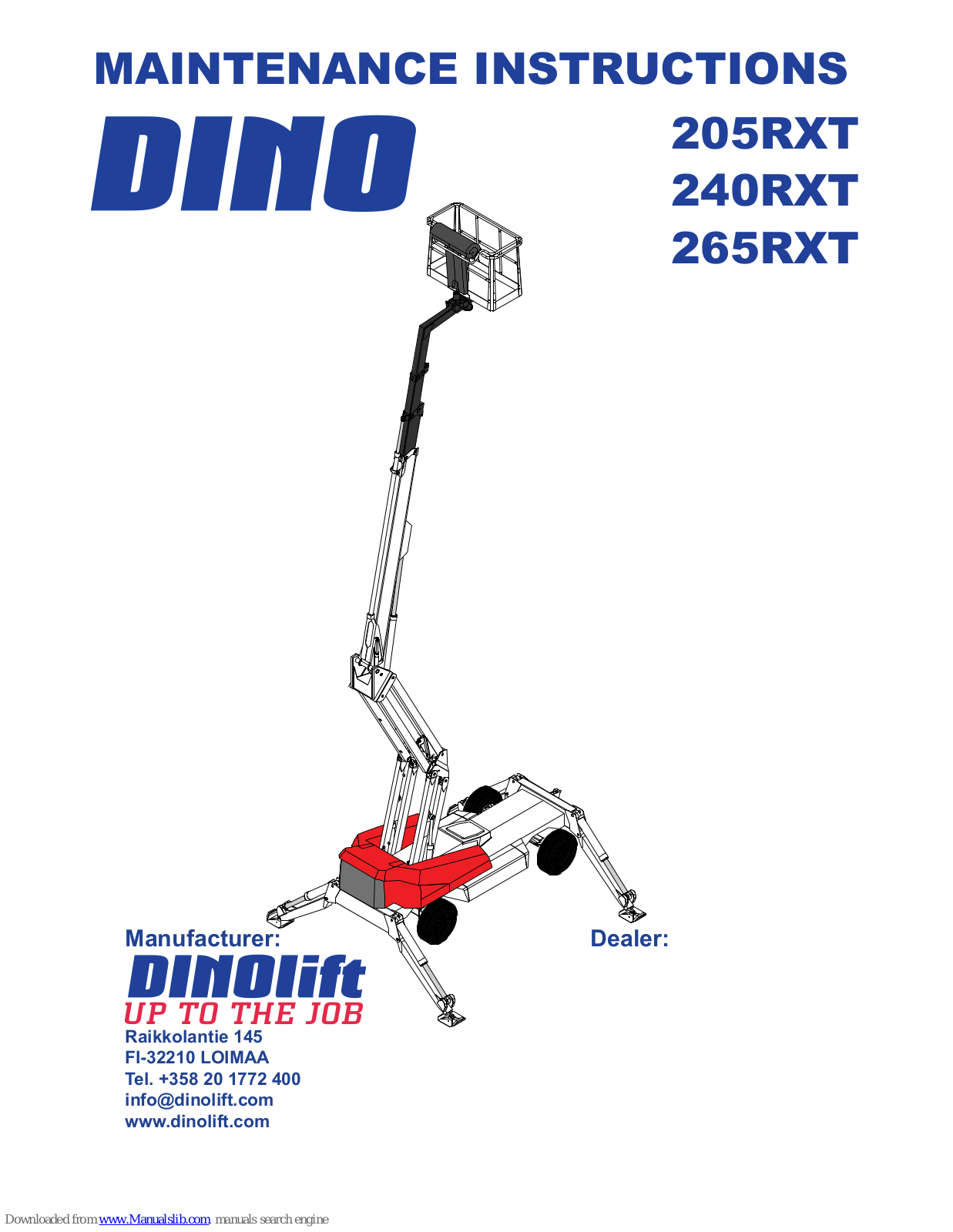 Dinolift 240RXT, 20057, 26523, 205RXT, 24055 Maintenance Instructions Manual