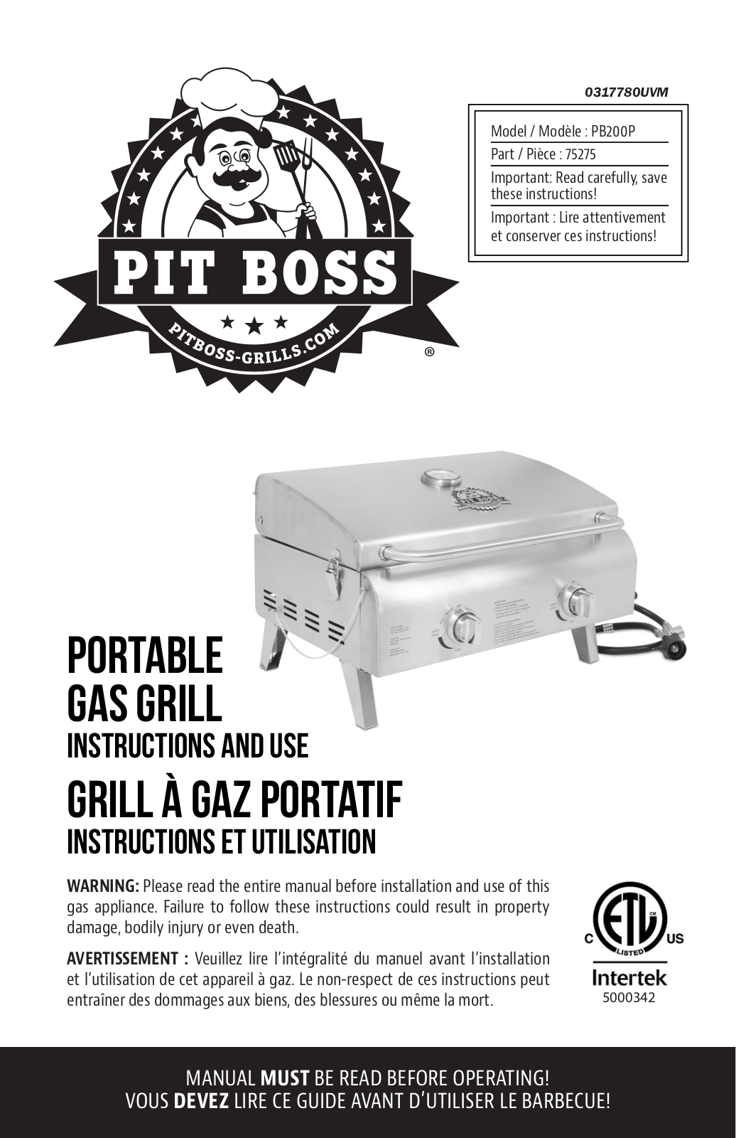 Pit boss PB200P User Manual