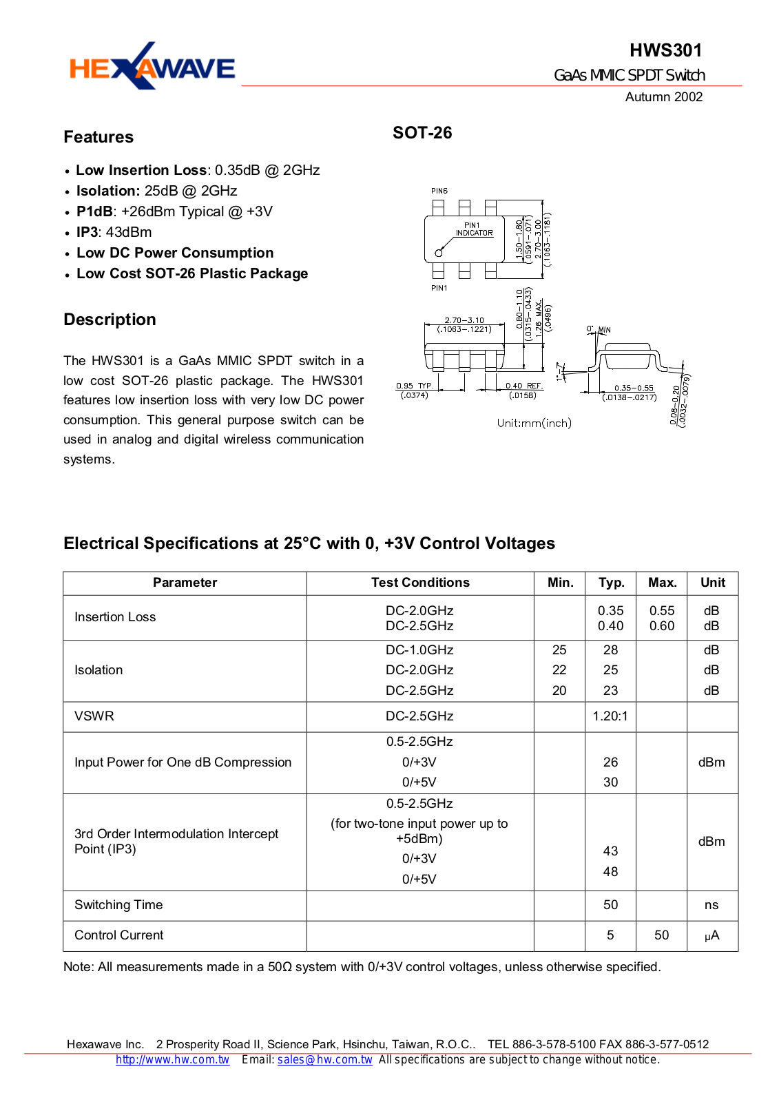 Datasheet HWS301 Datasheet (HWTW) - ManualMachine.com