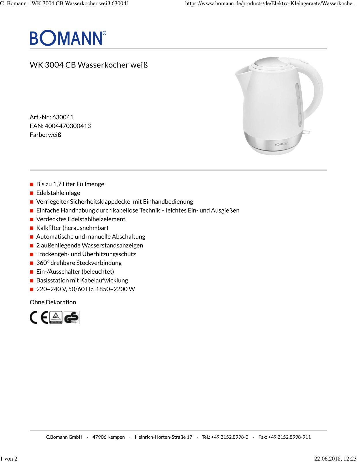 Bomann WK 3004 CB User Manual