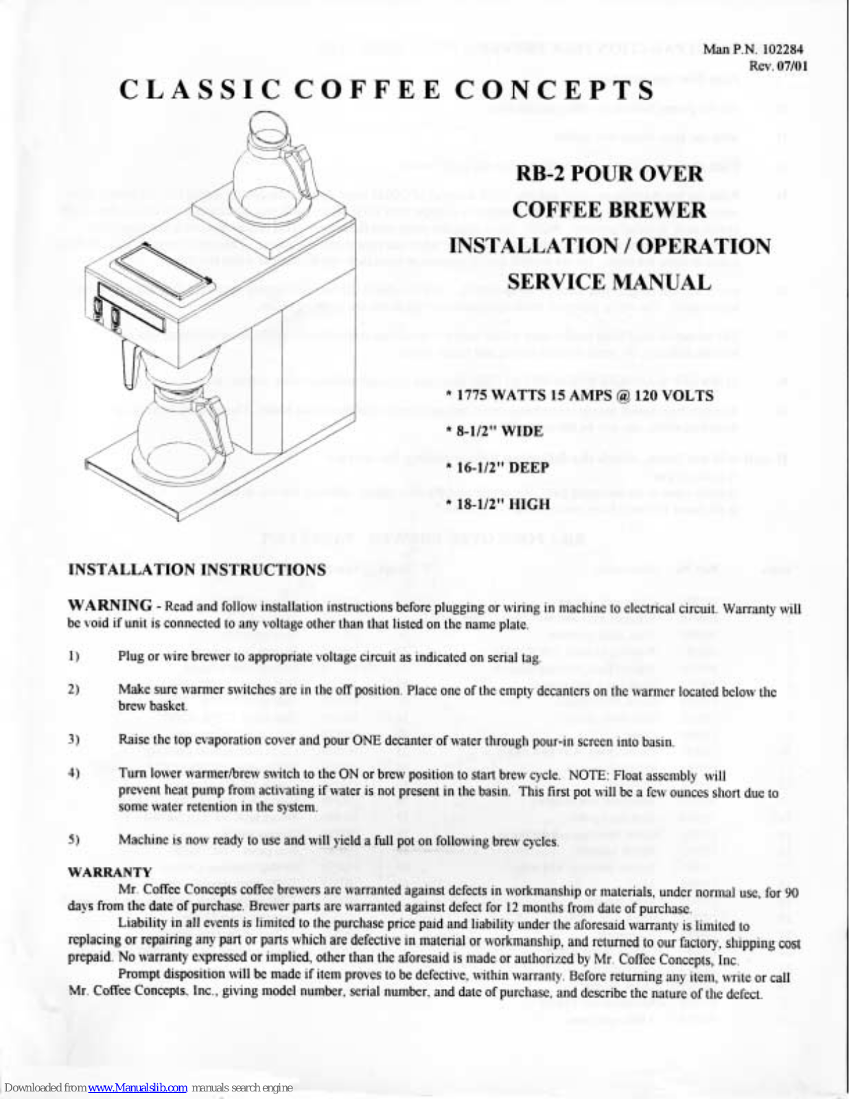 Mr. Coffee RB2 Install Manual